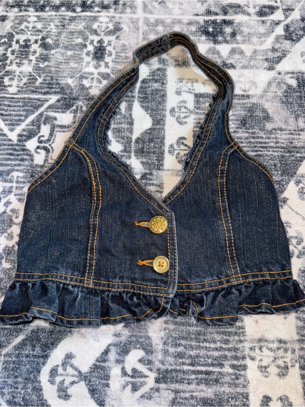 Hannah Montana Denim Halter Crop Top with Button Front